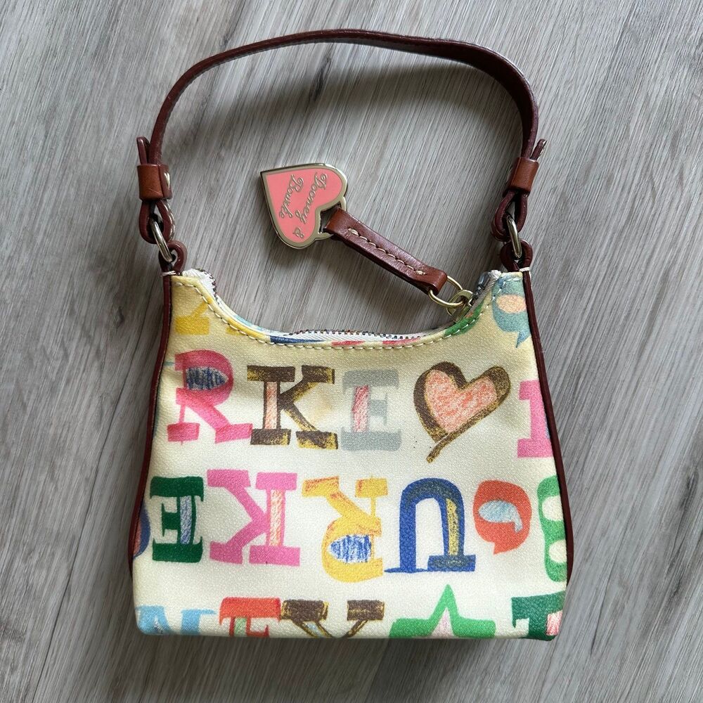 Vintage Y2K Dooney & Bourke Mini Bitsy Bag Handbag Rainbow Zipper Heart Charm